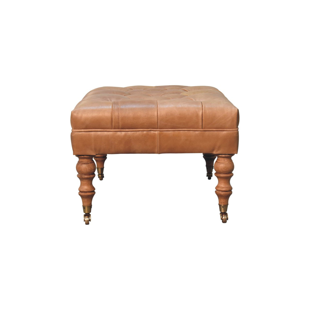 Buffalo Leather Ottoman with Castor Legs - Tan