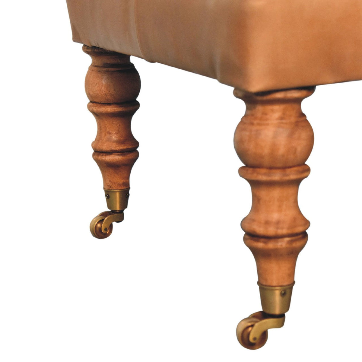 Buffalo Leather Ottoman with Castor Legs - Tan