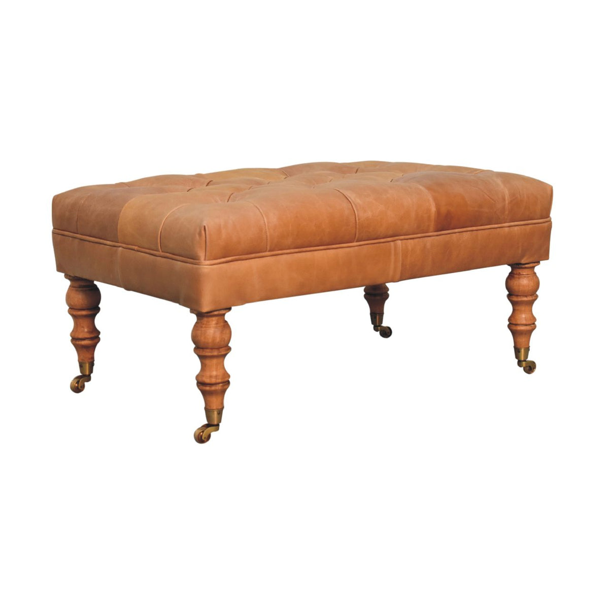 Buffalo Leather Ottoman with Castor Legs - Tan
