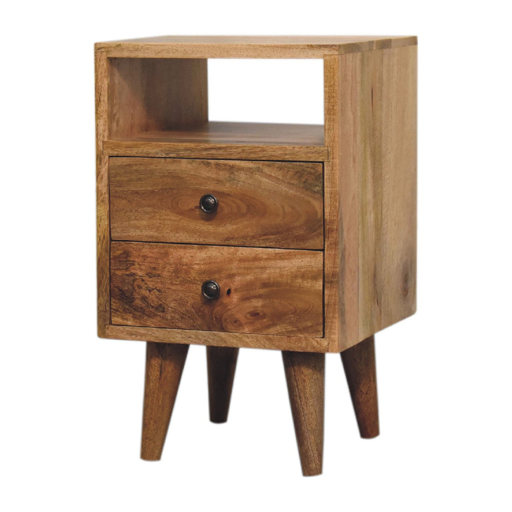 Solid Wood Mini Oak-ish Classic Nightstand with 2 Drawers - Oak