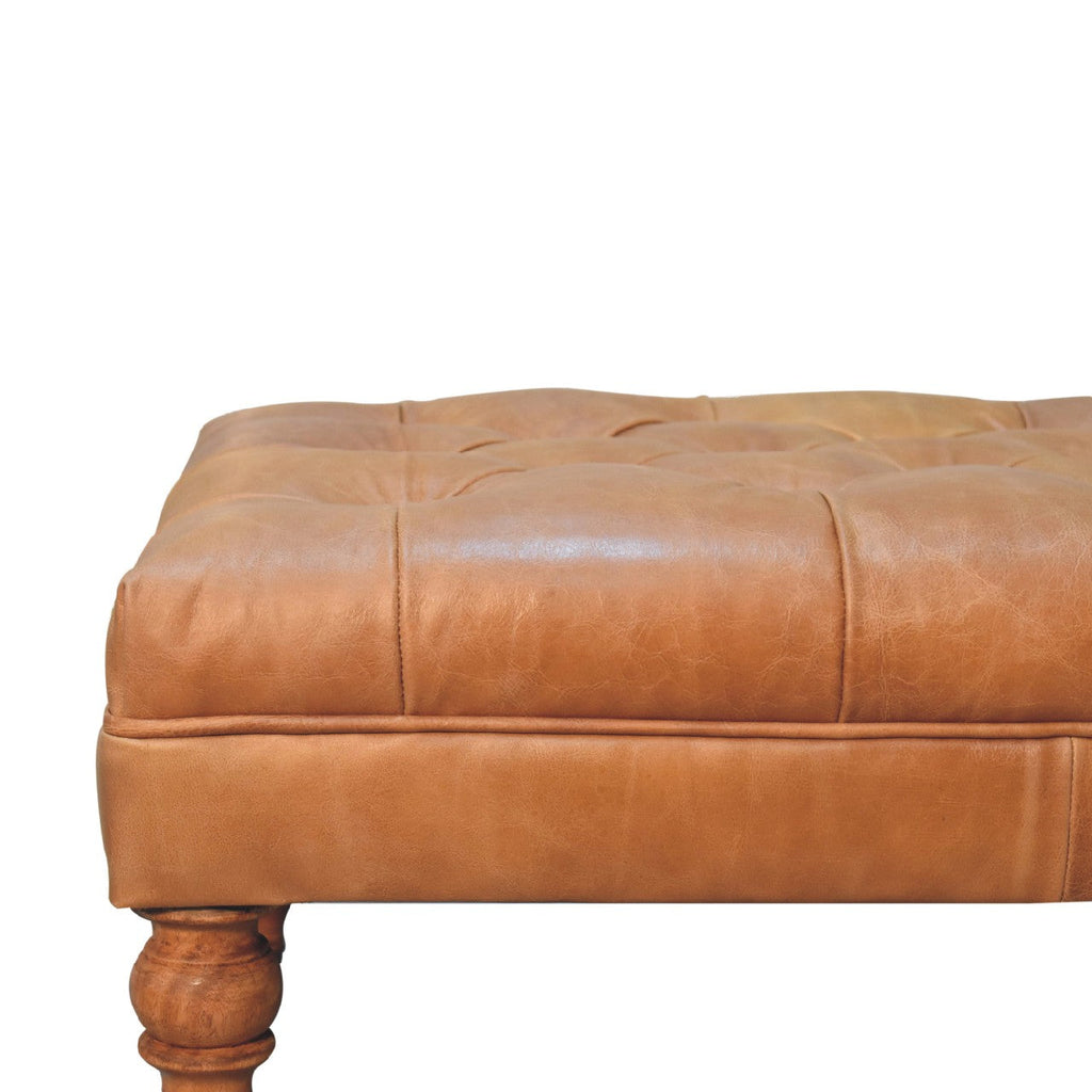 Buffalo Leather Ottoman with Castor Legs - Tan