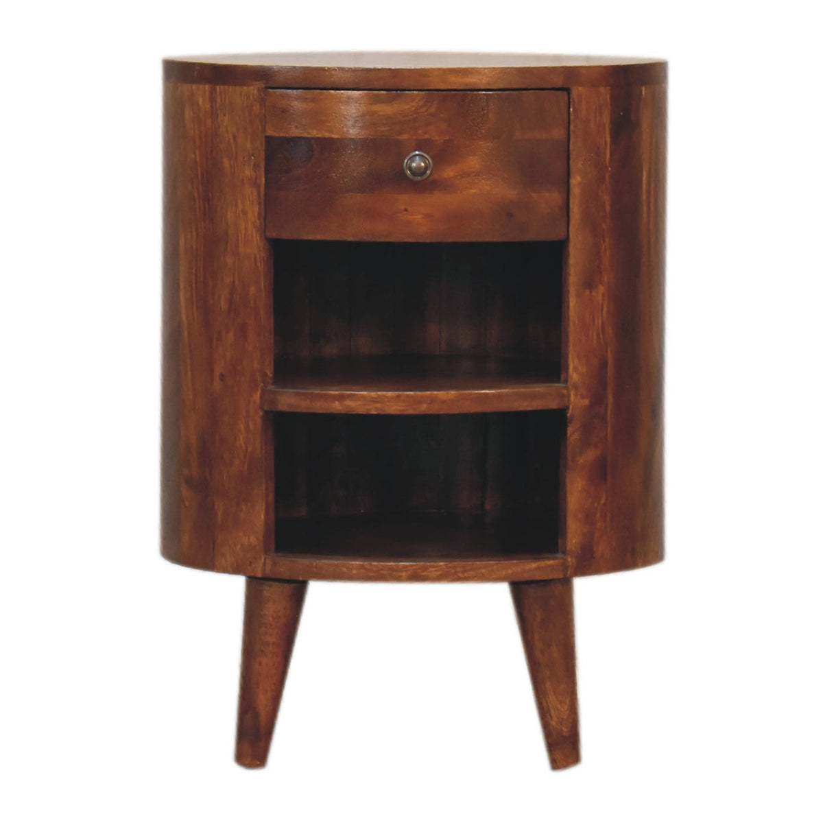 Solid Wood Cortez Nightstand with Drawer and Open Storage - Chestnut Finish