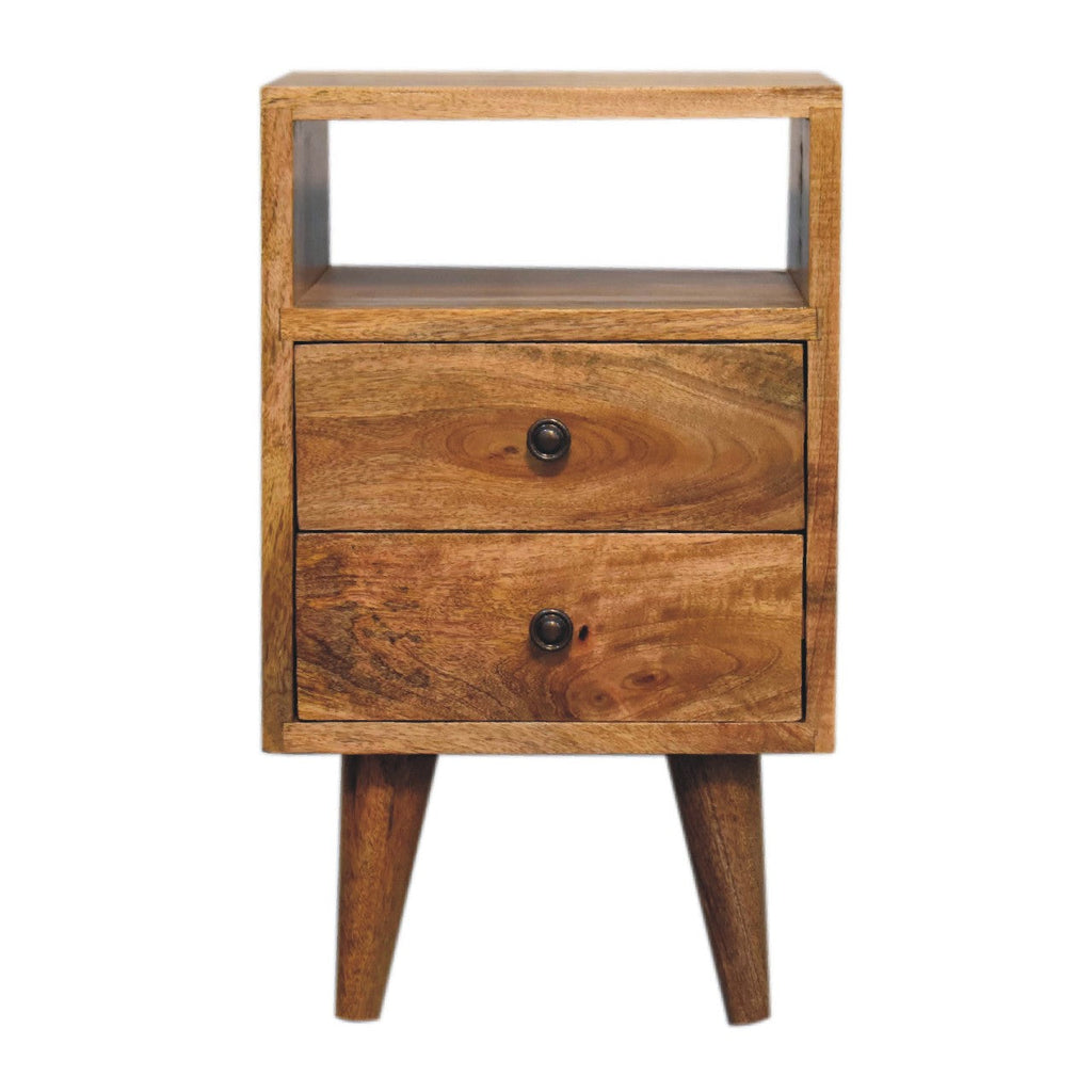 Solid Wood Mini Oak-ish Classic Nightstand with 2 Drawers - Oak