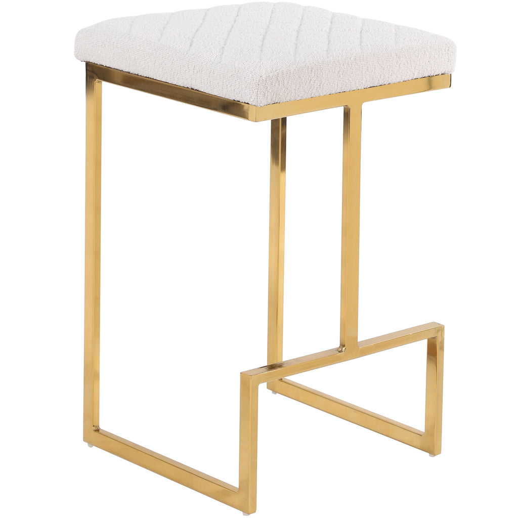 Mid Century Modern Upholstered Stool with Boucle Fabric - Beige or Grey