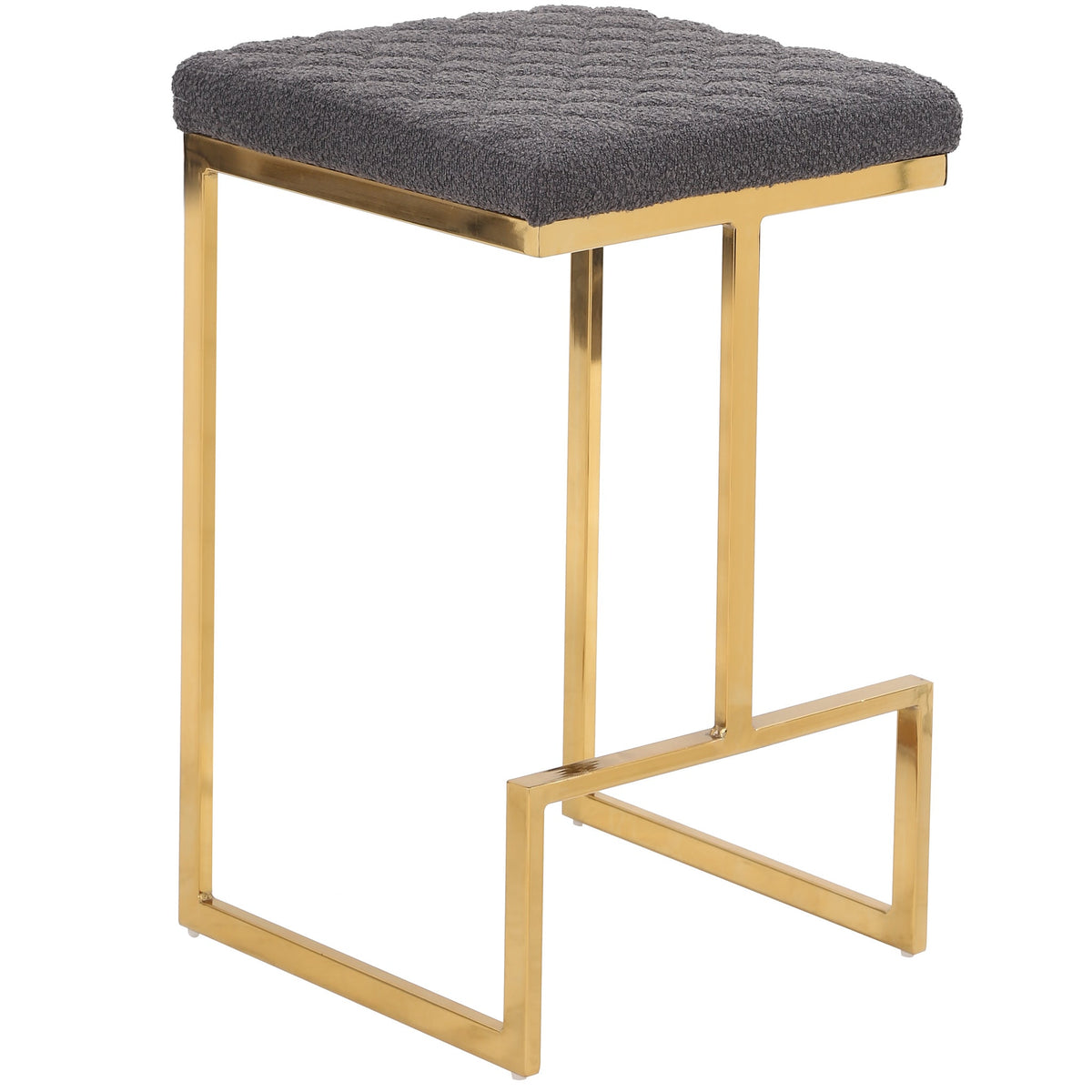 Mid Century Modern Upholstered Stool with Boucle Fabric - Beige or Grey