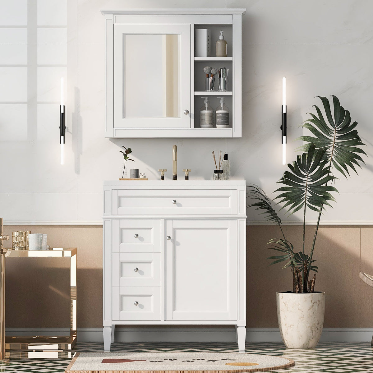 30" Bathroom Vanity with Top Sink, Modern Storage Cabinet