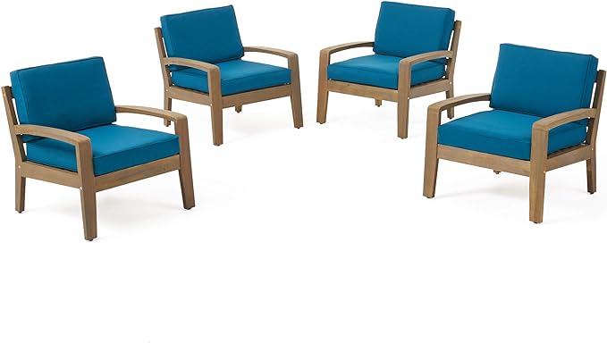 Grenada Club Chair Patio Seating with Acacia Wood Frame - Grey
