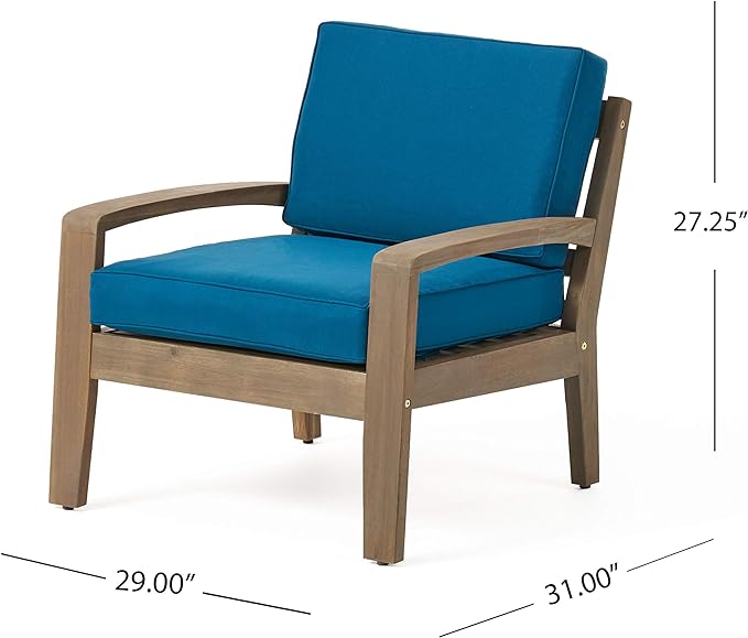 Grenada Club Chair Patio Seating with Acacia Wood Frame - Grey