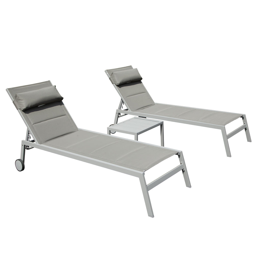 Outdoor Aluminum Patio Chaise Lounge Set of 3 with Adjustable Recliner - Grey