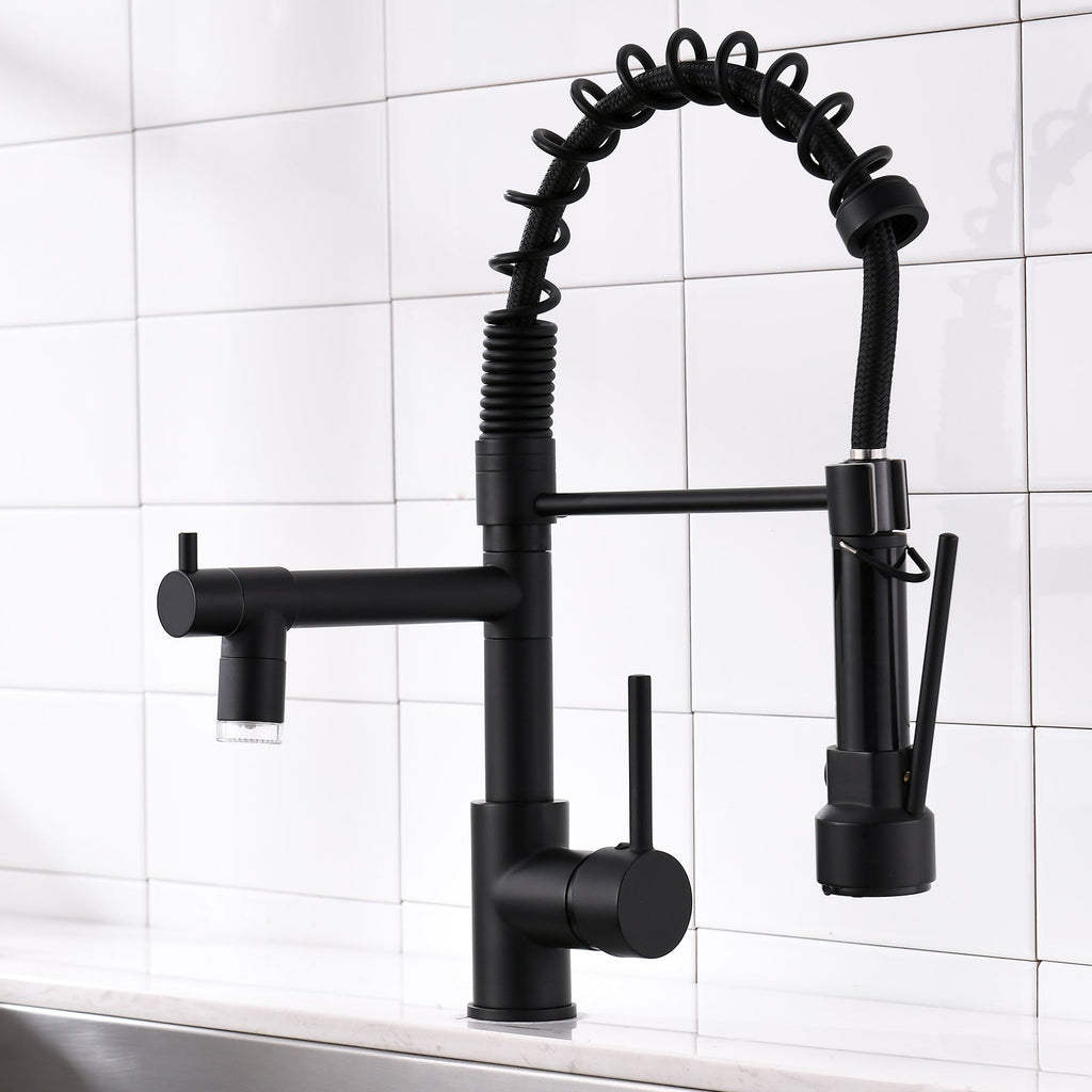 LED Commercial Kitchen Faucet with Pull Down Sprayer - Matte Black