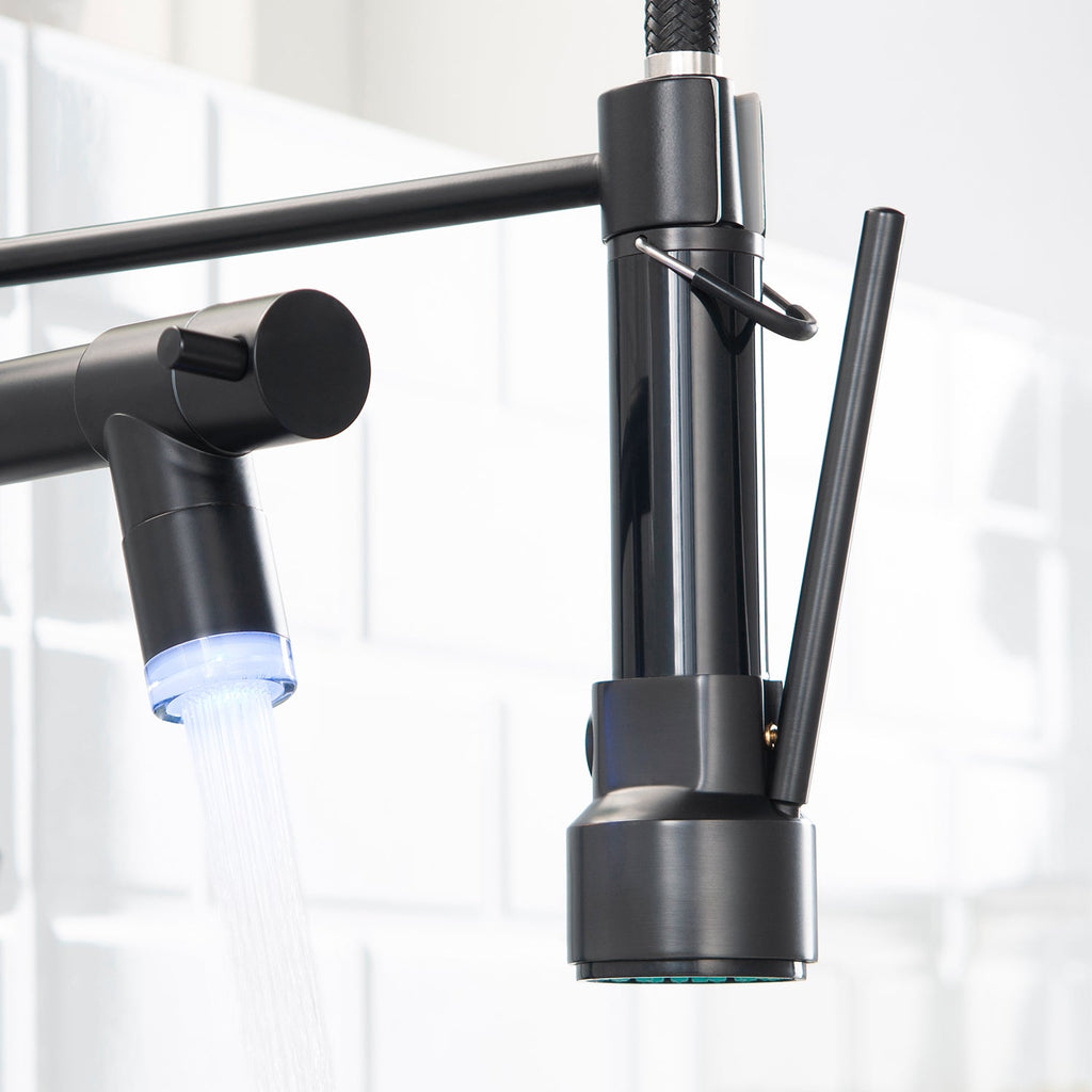 LED Commercial Kitchen Faucet with Pull Down Sprayer - Matte Black