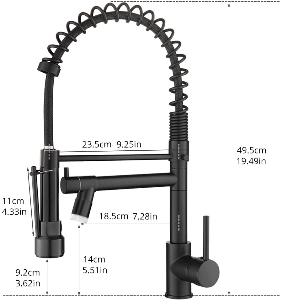 LED Commercial Kitchen Faucet with Pull Down Sprayer - Matte Black