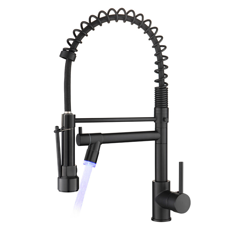 LED Commercial Kitchen Faucet with Pull Down Sprayer - Matte Black