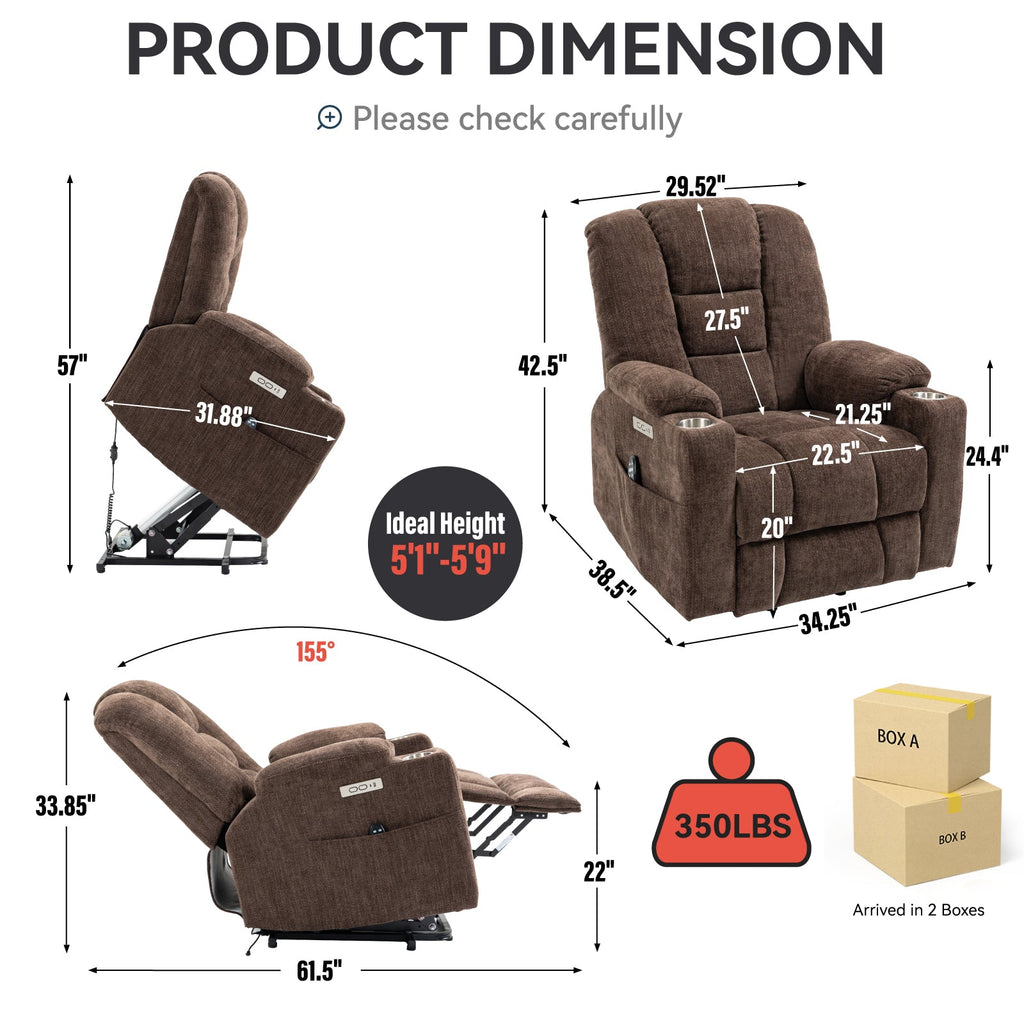 Large Power Lift Recliner Chair with Massage & Heat - Chenille