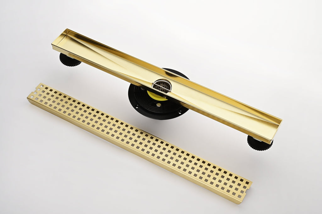 24 Inch Linear Shower Drain with Removable Quadrato Pattern Grate - Stainless Steel