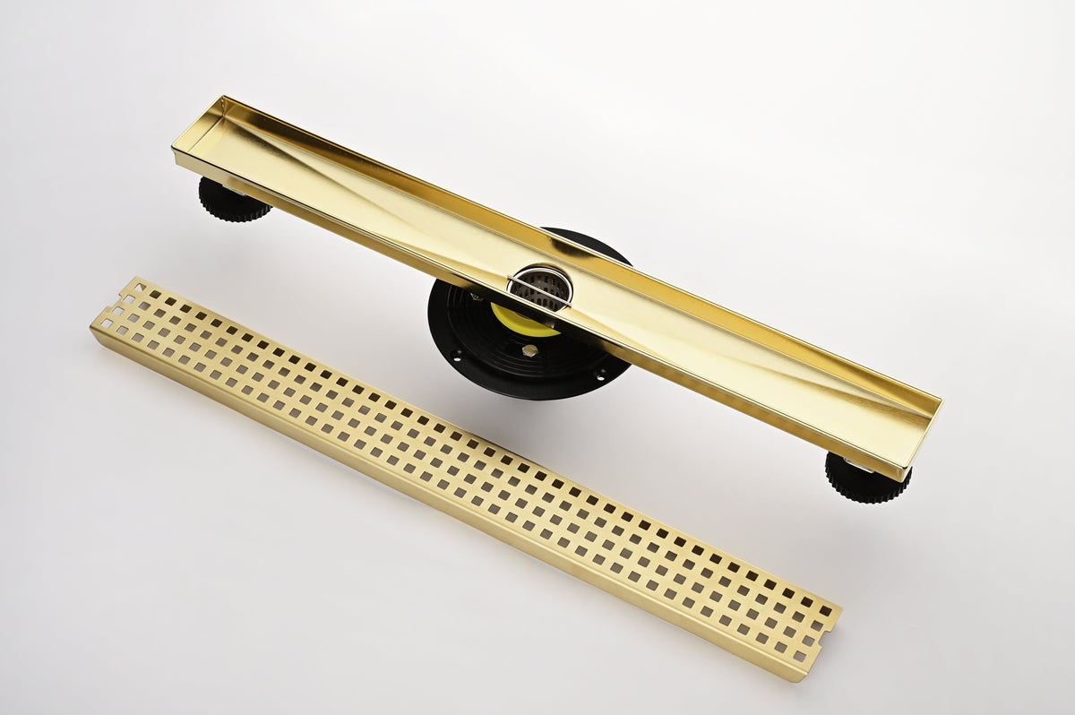 24 Inch Linear Shower Drain with Removable Quadrato Pattern Grate - Stainless Steel