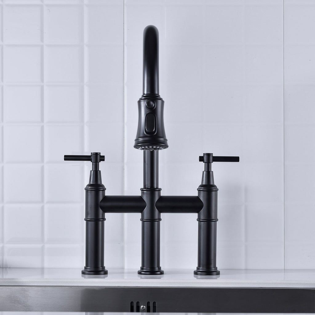 Bridge Kitchen Faucet with Pull-Down Sprayhead - Brass