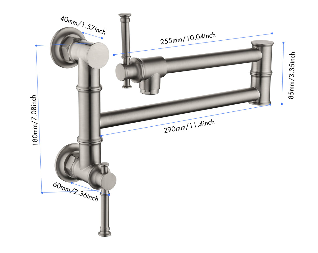 Modern Wall Mounted Pot Filler Faucet with Swivel Arm - Brushed Nickel or Matte Black