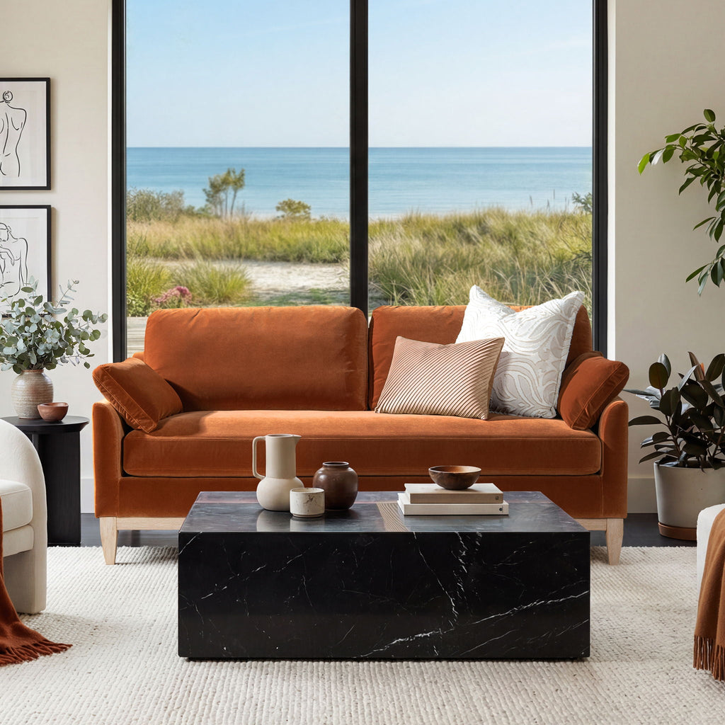Modern Farmhouse Sofa with Removable Cushions - Dark Green or Orange