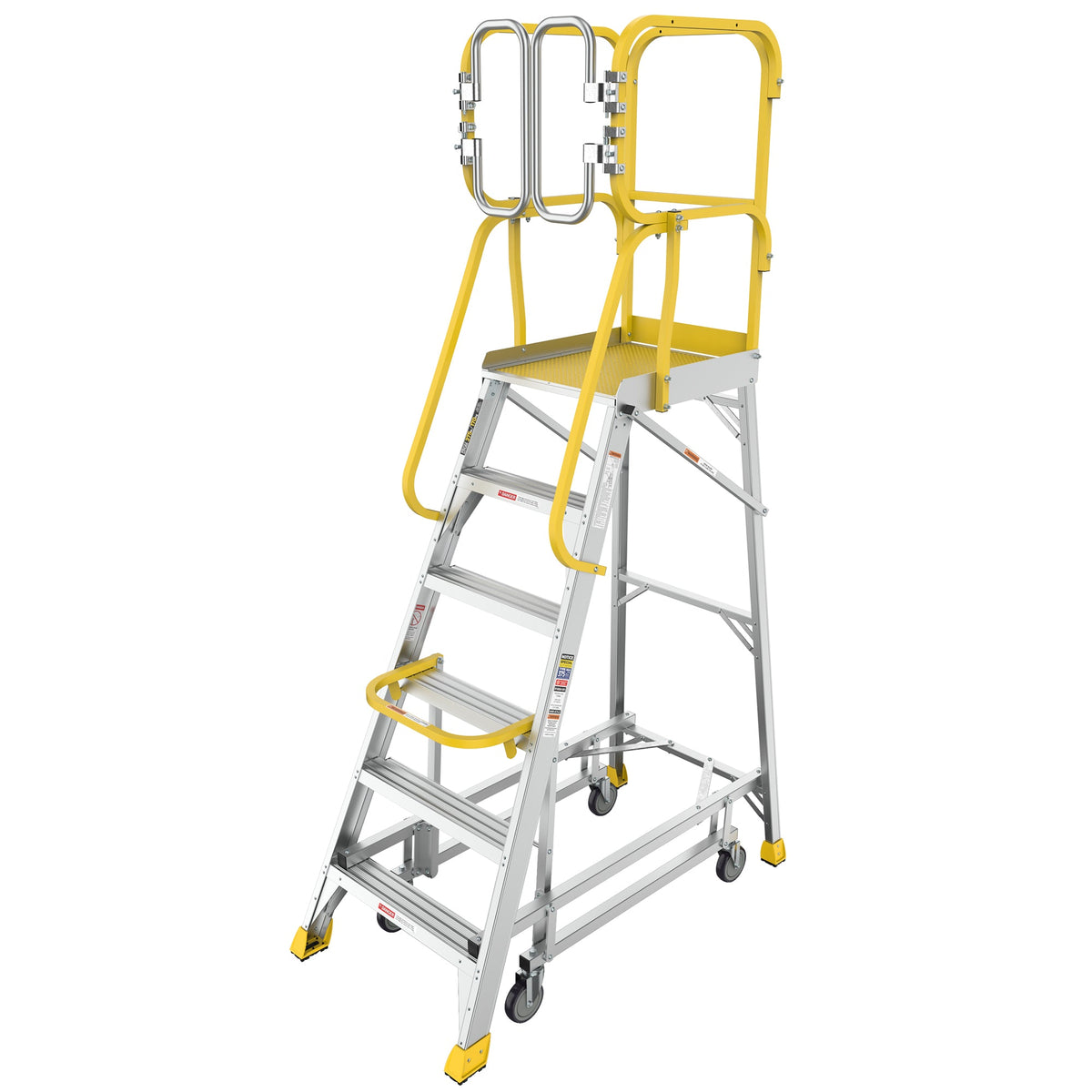 6 Step Aluminum Rolling Platform Ladder with 375 lb Capacity - Silver