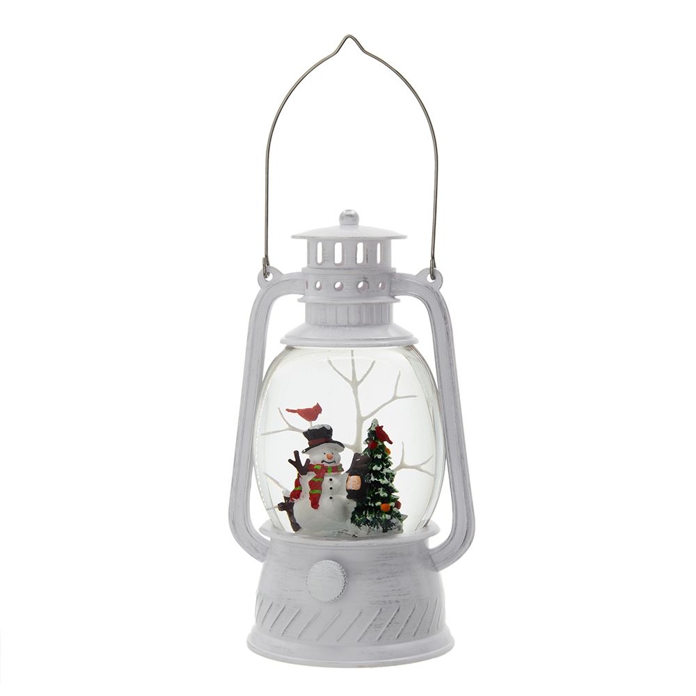 Christmas Lantern with Snowman & Tree LED and Water Spinning - White / Multi