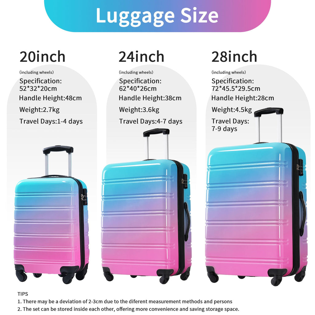 Gradient Color Hardshell Luggage Set with Spinner Wheels and TSA Lock – Light Blue or Purple