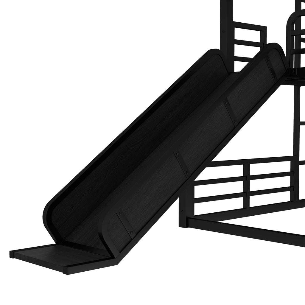 Twin Over Twin Over Full Bunk Bed with Slide - Metal Frame