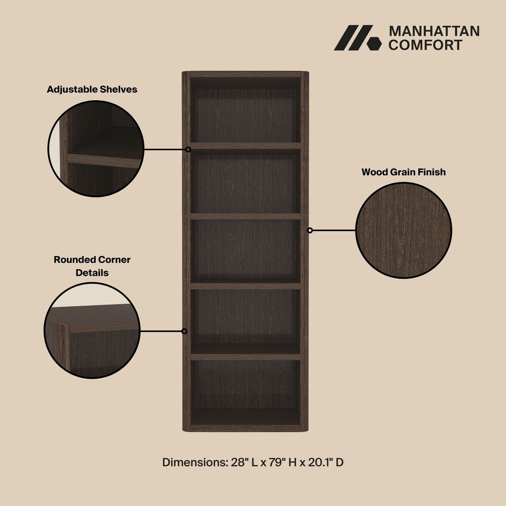 Open Bookcase with Adjustable Shelves - 79" High - Black, Light Brown, Dark Brown