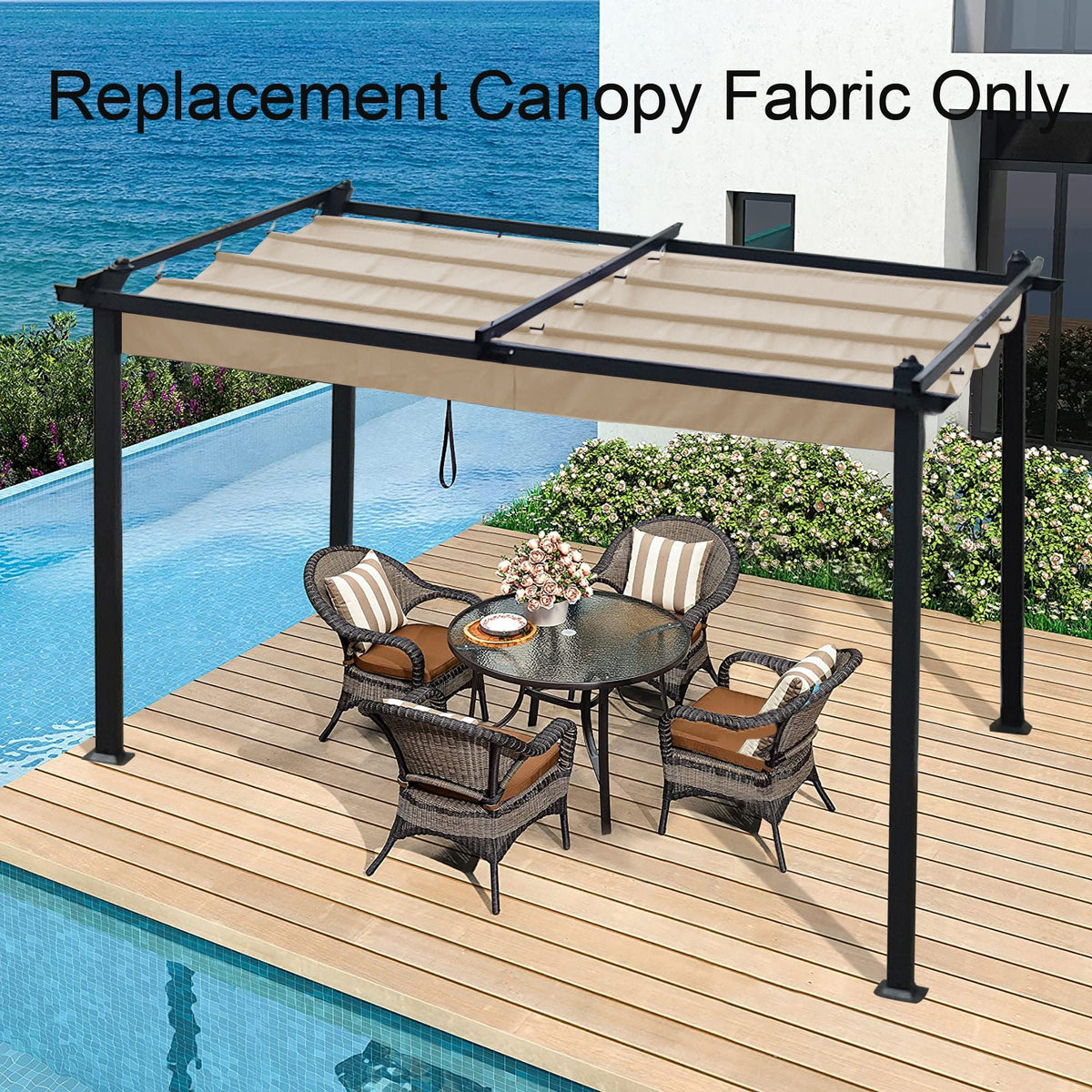 Replacement Canopy Top Cover Fabric for Retractable Pergola - Beige or Dark Gray