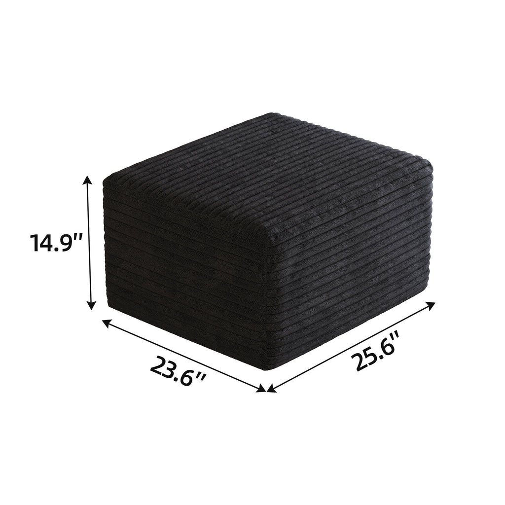 Black Corduroy Sofa Ottoman with Plush Finish - Black