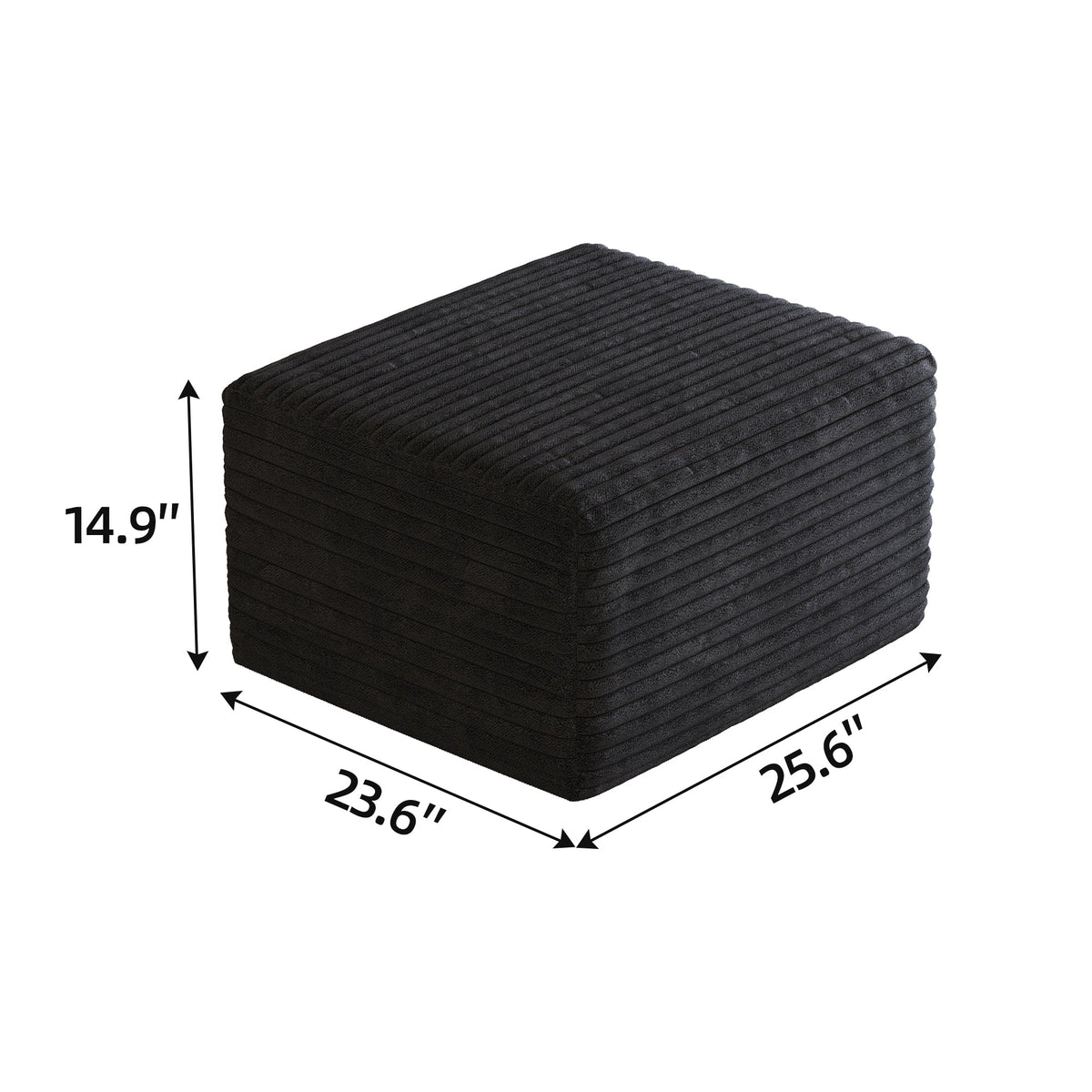 Black Corduroy Sofa Ottoman with Plush Finish - Black