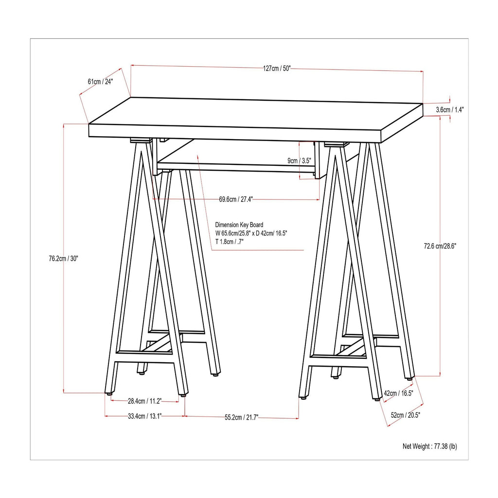 Handcrafted Solid Writing Desk with Sawhorse Metal Supports - Dark Brown