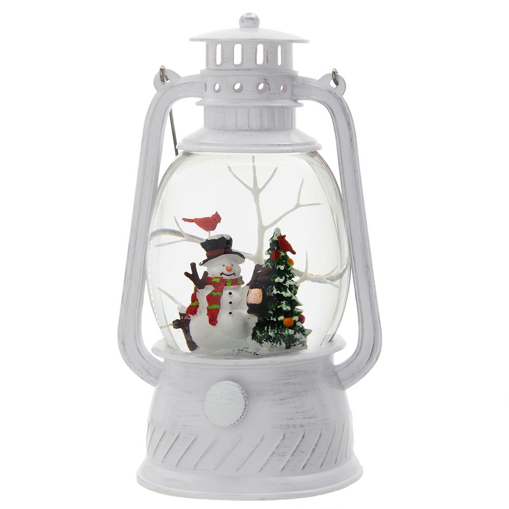 Christmas Lantern with Snowman & Tree LED and Water Spinning - White / Multi