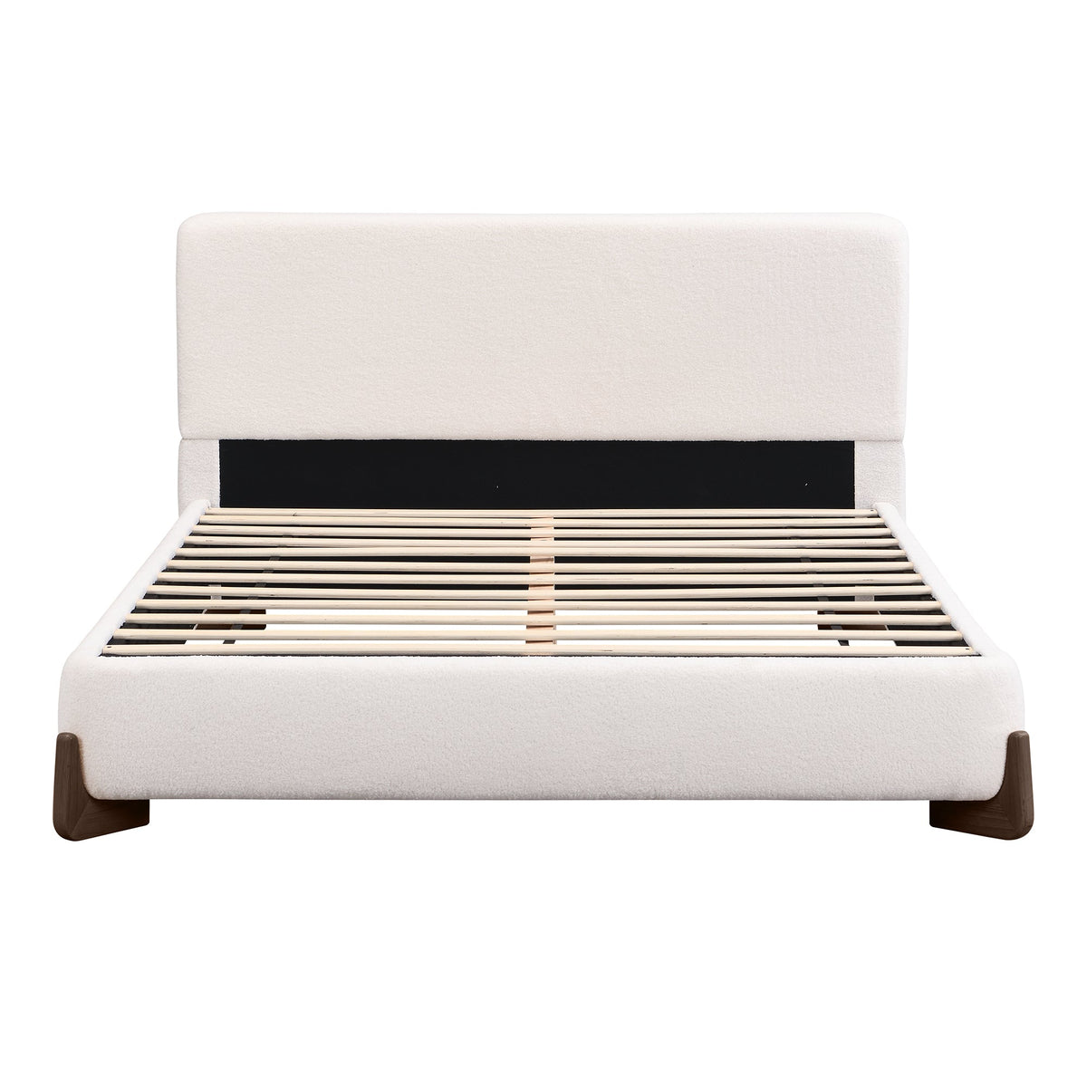 Elegant Terry Upholstered Bed with Solid Wood Legs - White