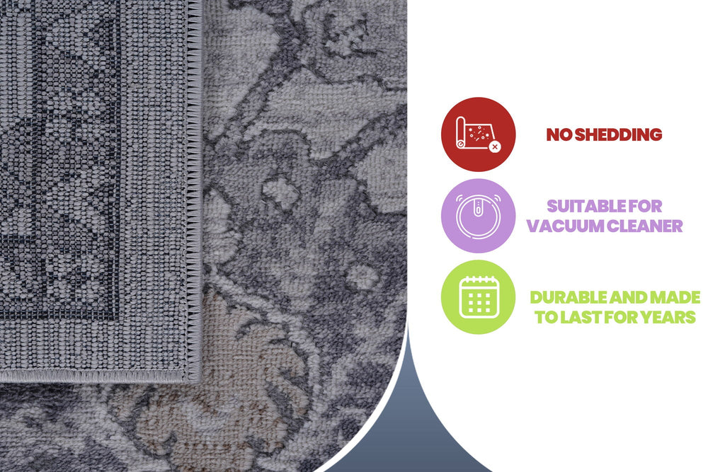 Oriental Runner Rug with Non-Shedding Polypropylene - Blue or Gray