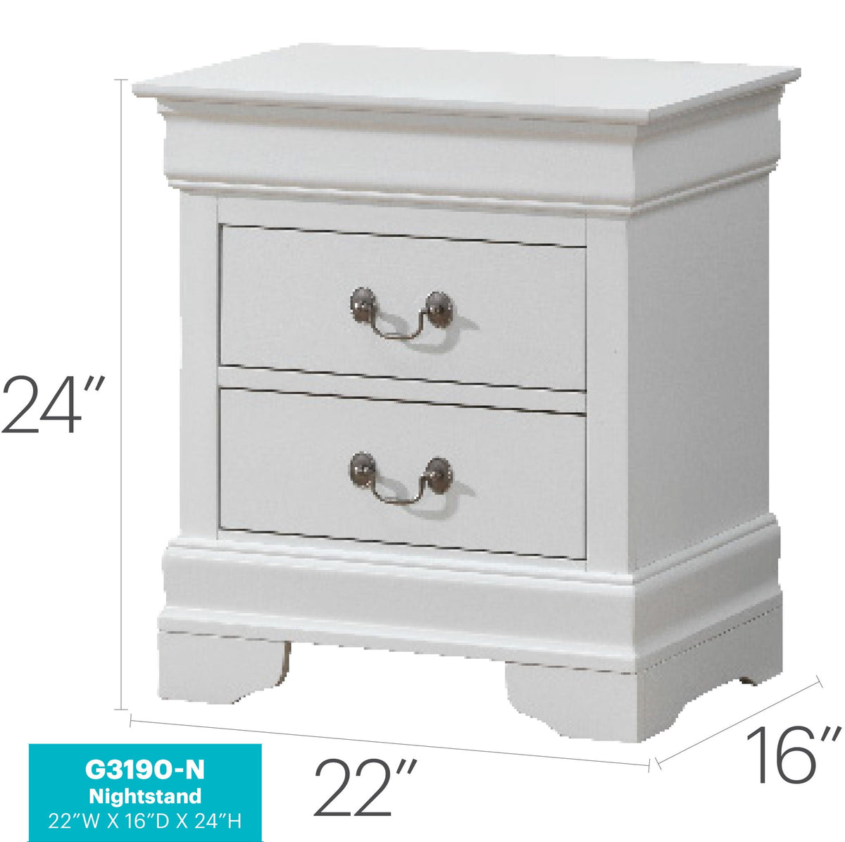 Louis Phillipe Wood Nightstand with Storage Drawers - Multiple Colors