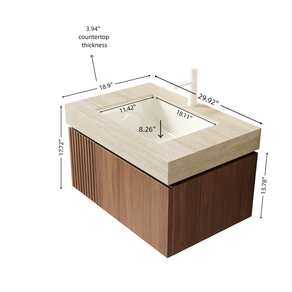 MURI 30" Bathroom Vanity with Sintered Stone Top & Ceramic Basin - Beige, White Oak or Brown Oak