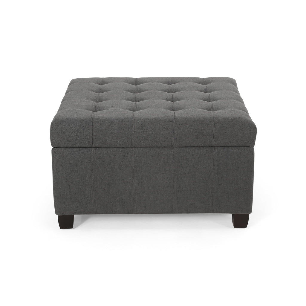 Upholstered Tufted Fabric Storage Ottoman with Hidden Storage - Dark Gray