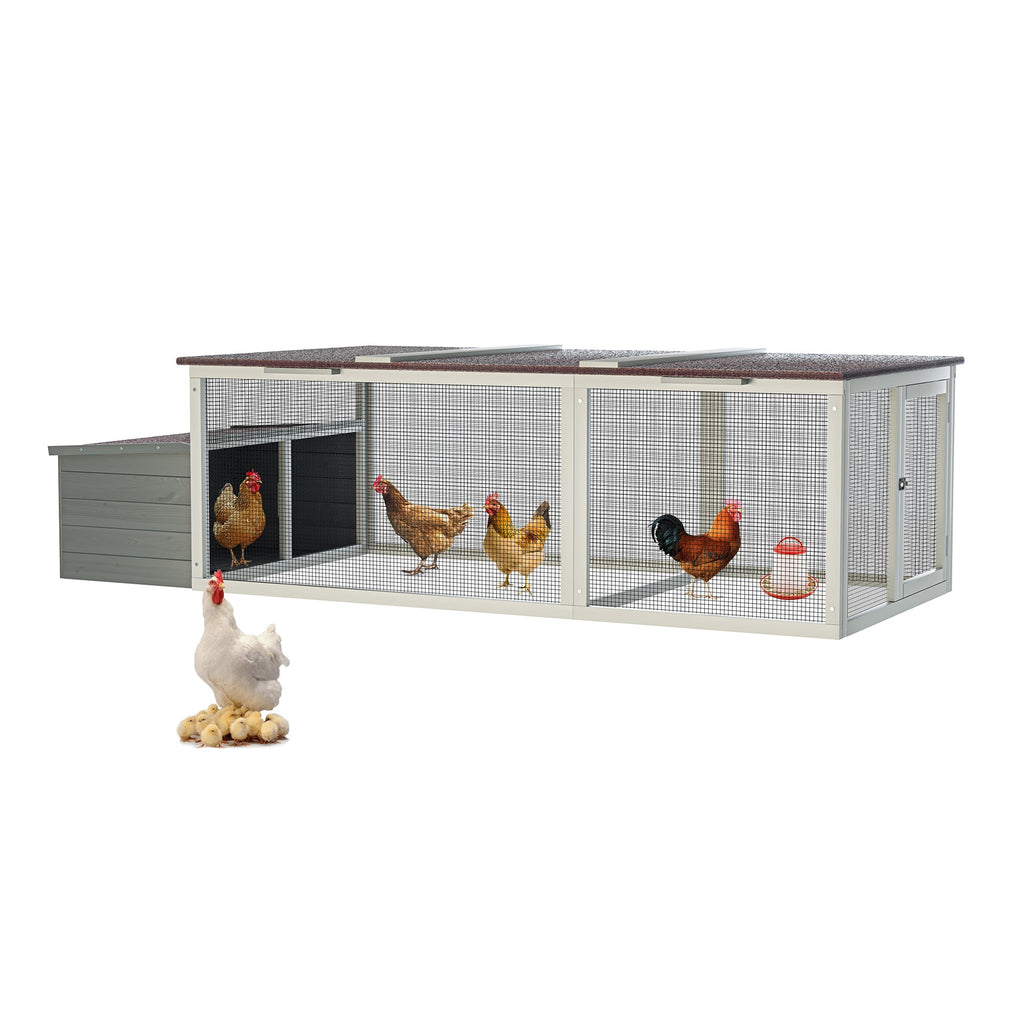 Large Wooden Chicken Coop with Weatherproof Roof - Gray