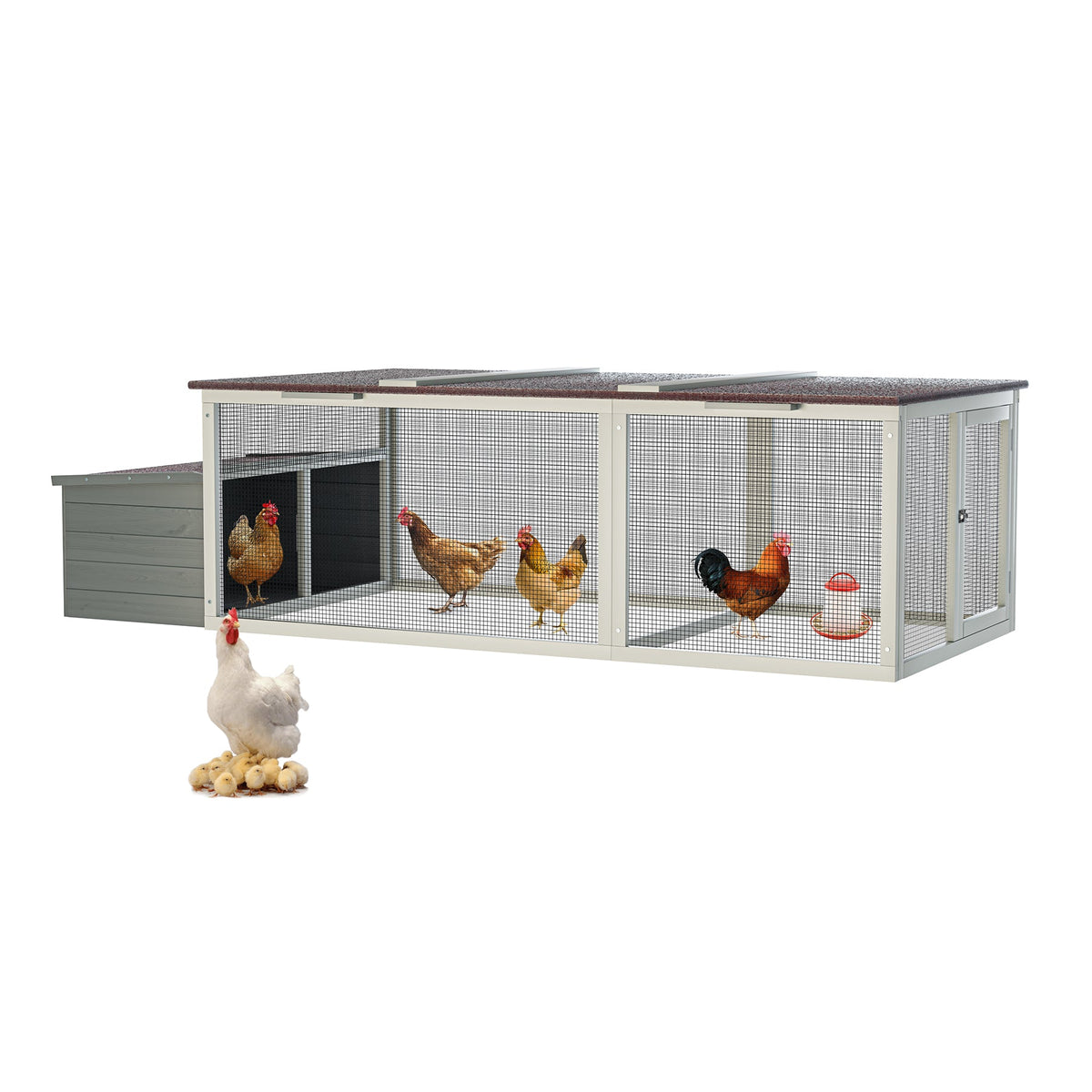 Large Wooden Chicken Coop with Weatherproof Roof - Gray