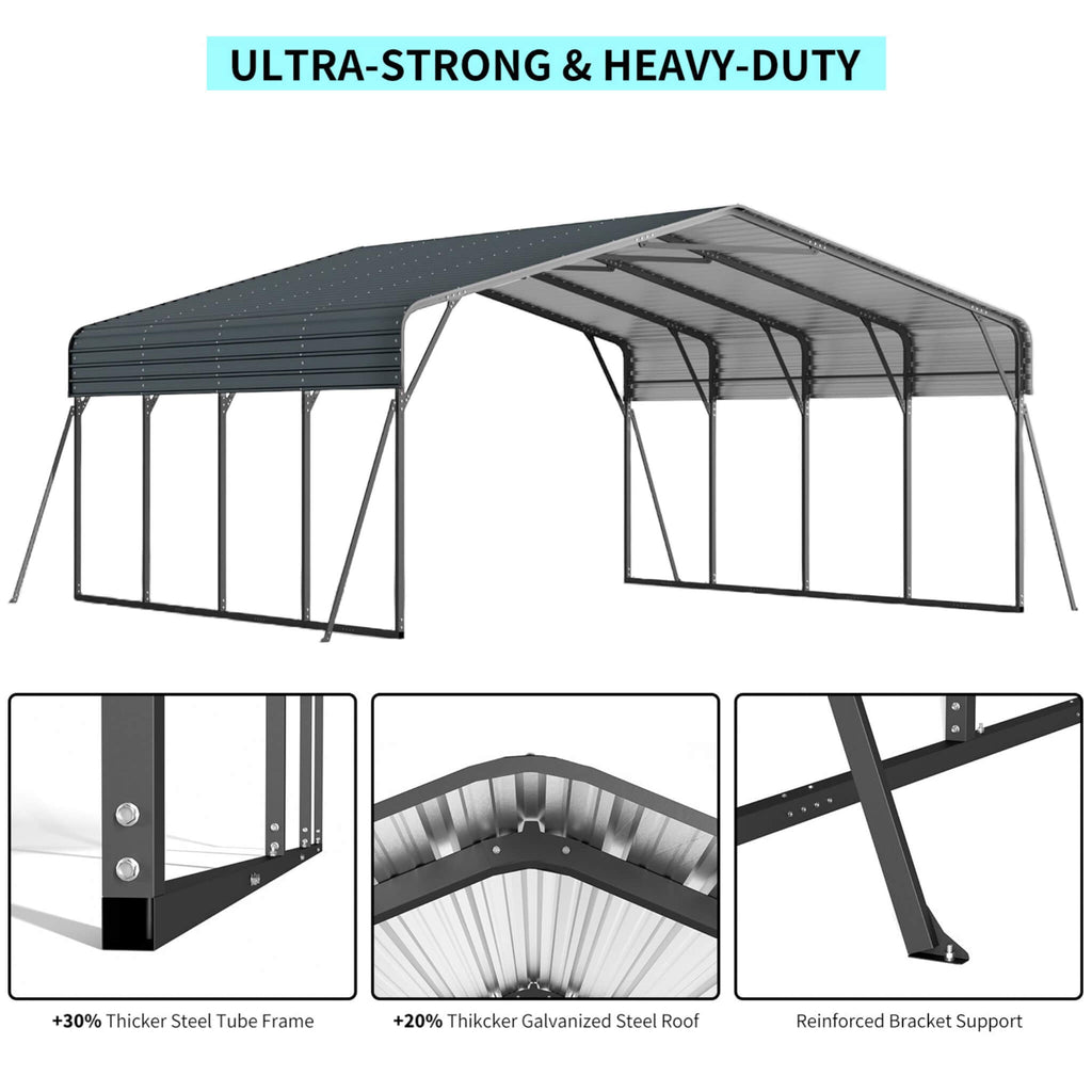[20X20FT] Extra-Large Heavy-Duty Outdoor Metal Carport With Galvanized Steel Roof For Cars, Boats And Trucks (SAK75633)