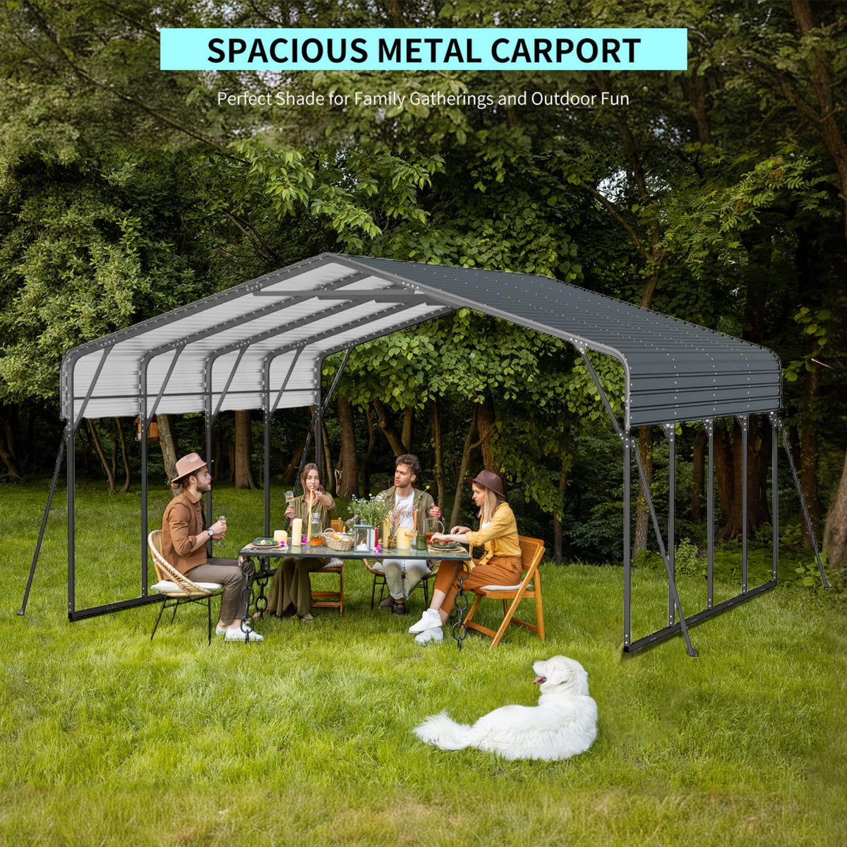[20X20FT] Extra-Large Heavy-Duty Outdoor Metal Carport With Galvanized Steel Roof For Cars, Boats And Trucks (SAK75633)