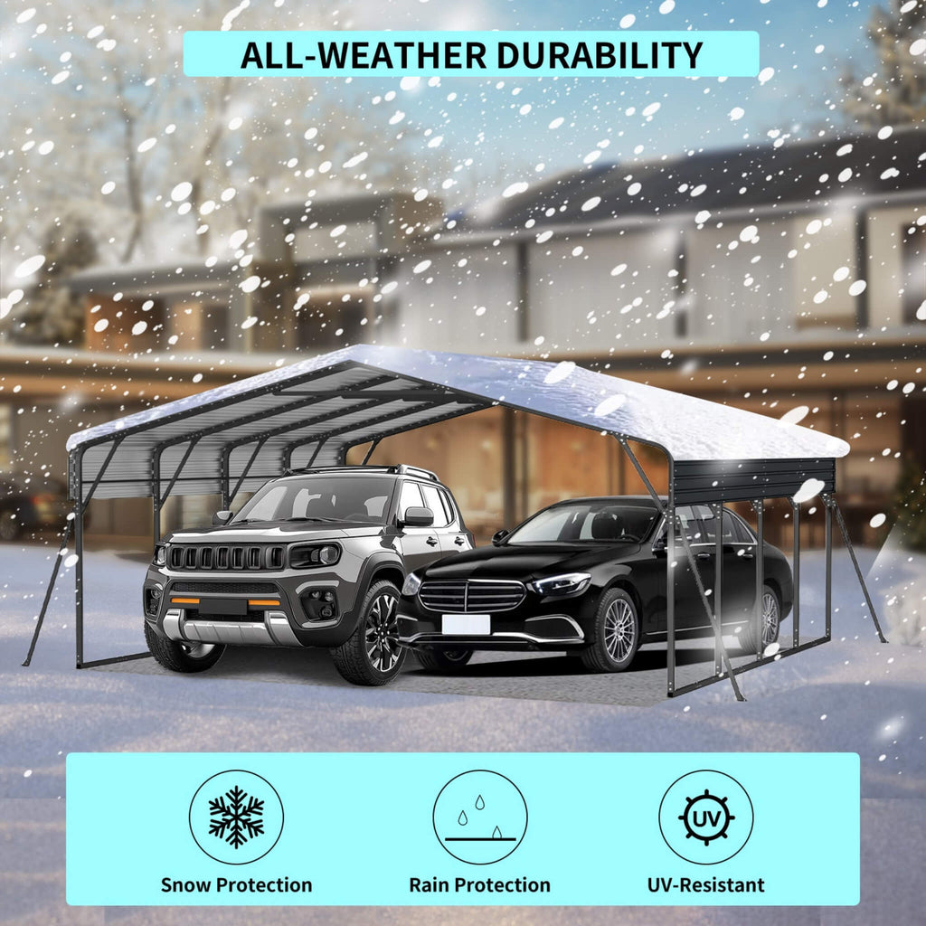 [20X20FT] Extra-Large Heavy-Duty Outdoor Metal Carport With Galvanized Steel Roof For Cars, Boats And Trucks (SAK75633)