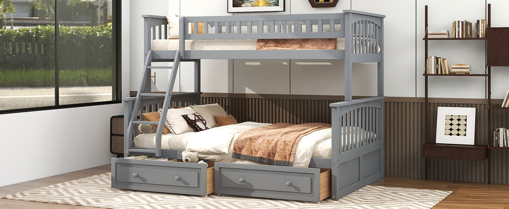Twin Over Full Bunk Bed with Drawers, Convertible Beds