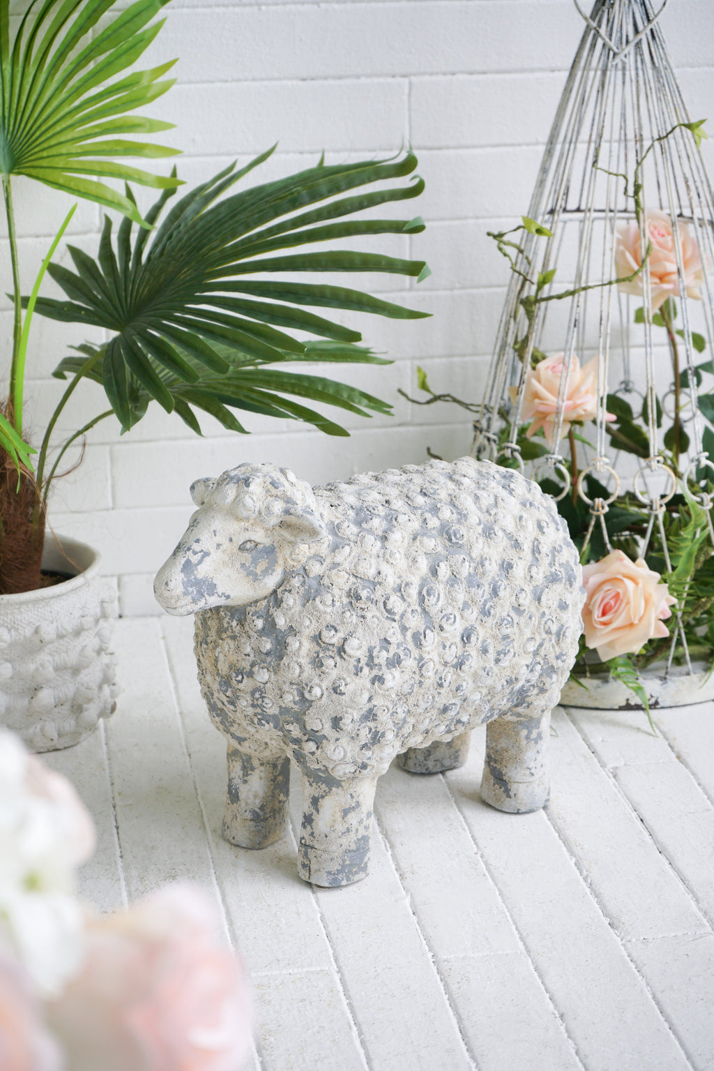 Magnesium Sheep Figurine with Weathered Finish - White & Gray