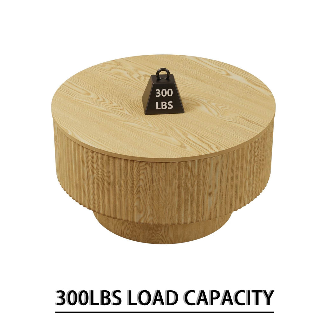 Modern Circular Coffee Table with Stripe Design and Storage Space - Light Brown or Dark Brown