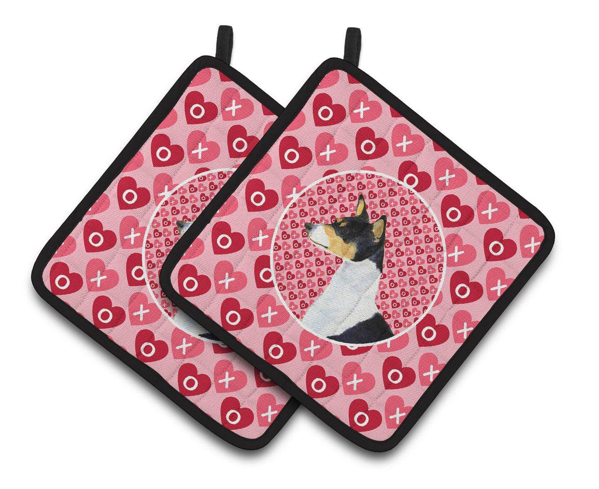 Basenji Hearts Love and Valentine's Day Portrait Pot Holder Set of 2 Heat Resistant Quilted Hot Pads 7.5 x 7.5 Inch, Insulated Kitchen Trivets for Cooking & Baking