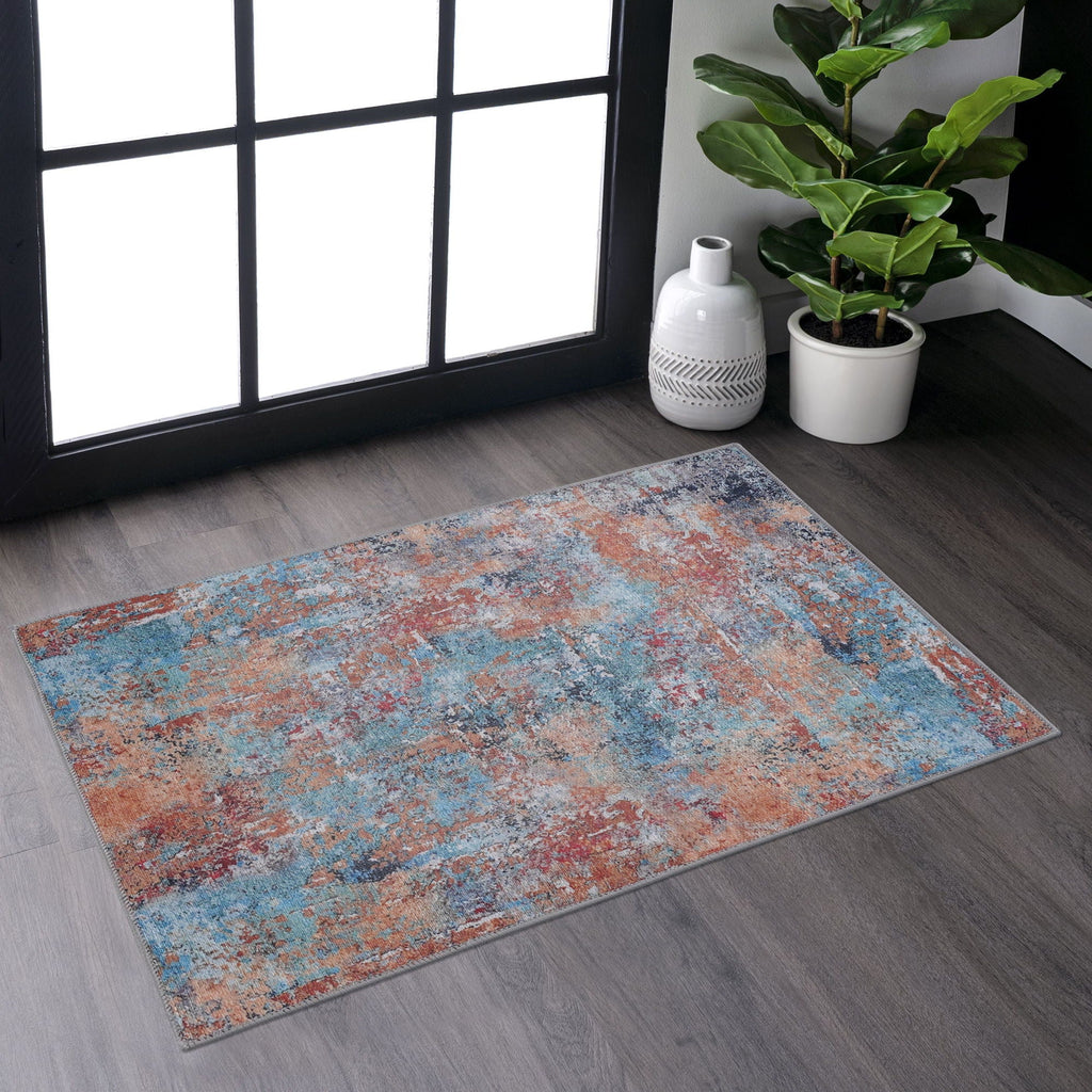 Machine Washable Area Rug with Low Pile - Light Blue, Gray, or Black