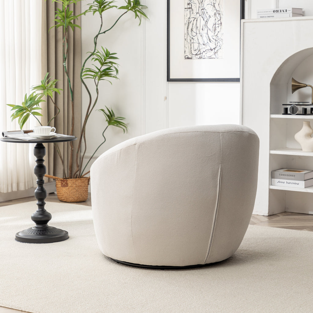 Winnie Modern Teddy Fabric Barrel Chair with 360° Swivel - Beige