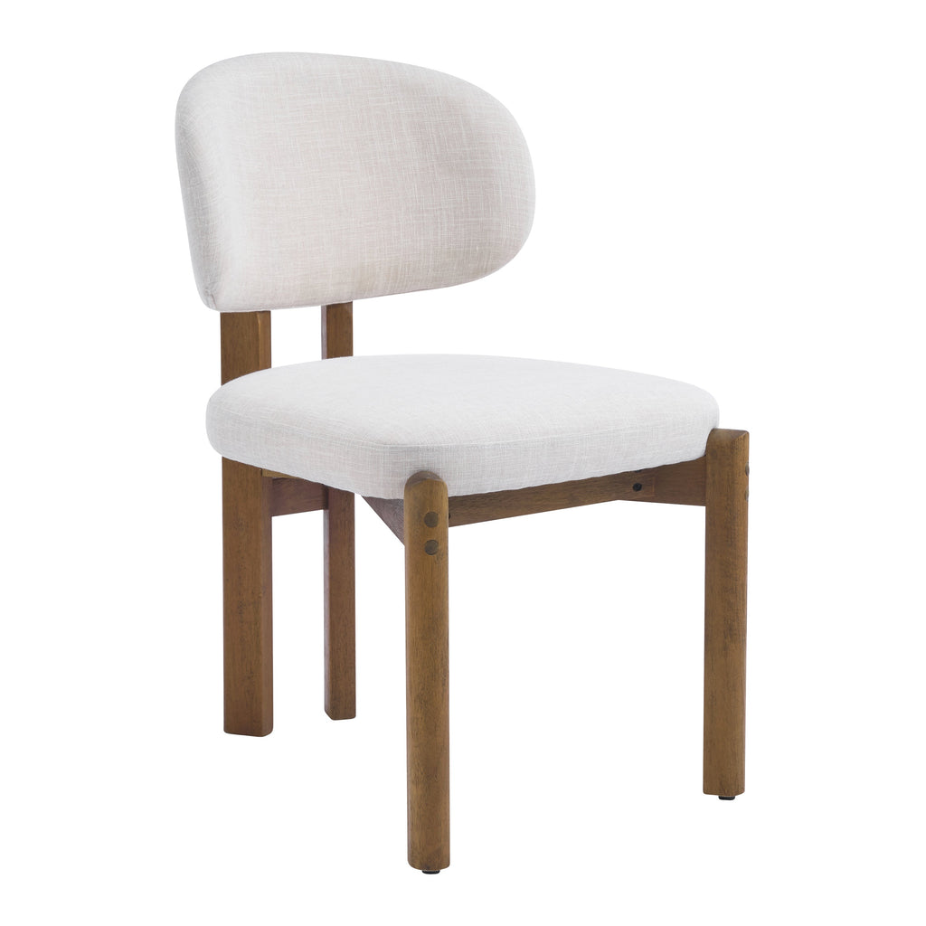 Beige Upholstered Mid-Century Dining Chair with Walnut Frame - Beige